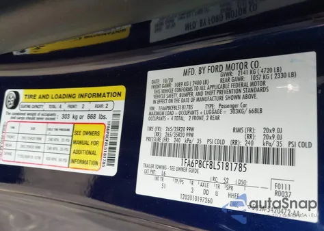 2020 Ford Mustang Gt Premium Fastback z USA, uszkodzony, nr VIN 1FA6P8CF8L5181785